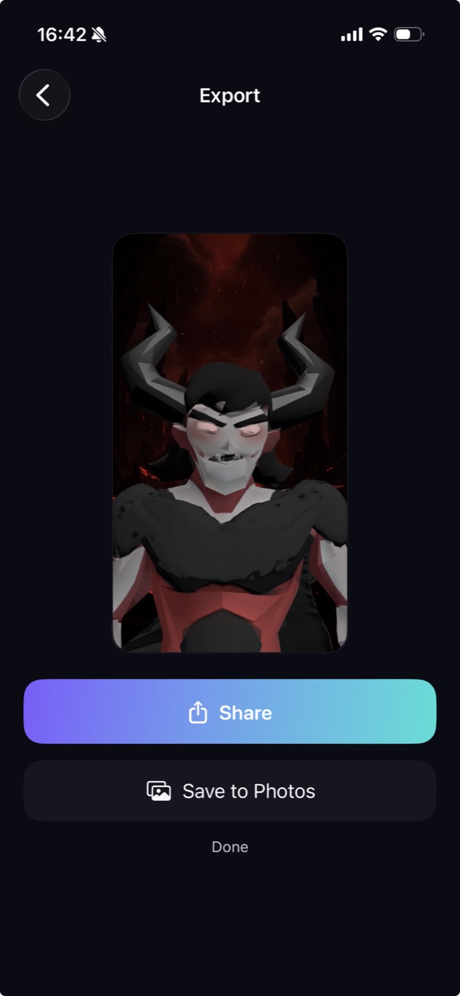 Maskwave export screen — the finished anonymized clip saves to Photos, no upload involved