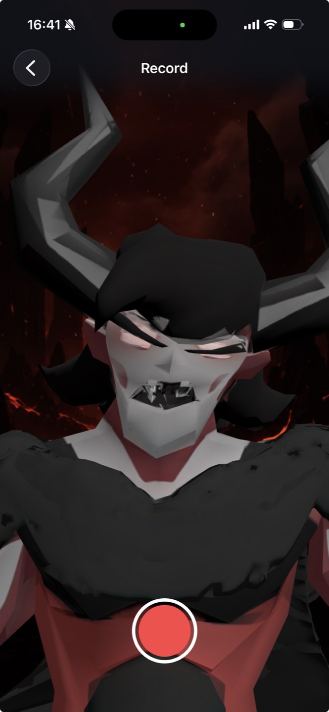 Maskwave recording screen — the avatar mirrors you live, entirely on-device